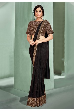 Brown lycra draped party wear saree  5312